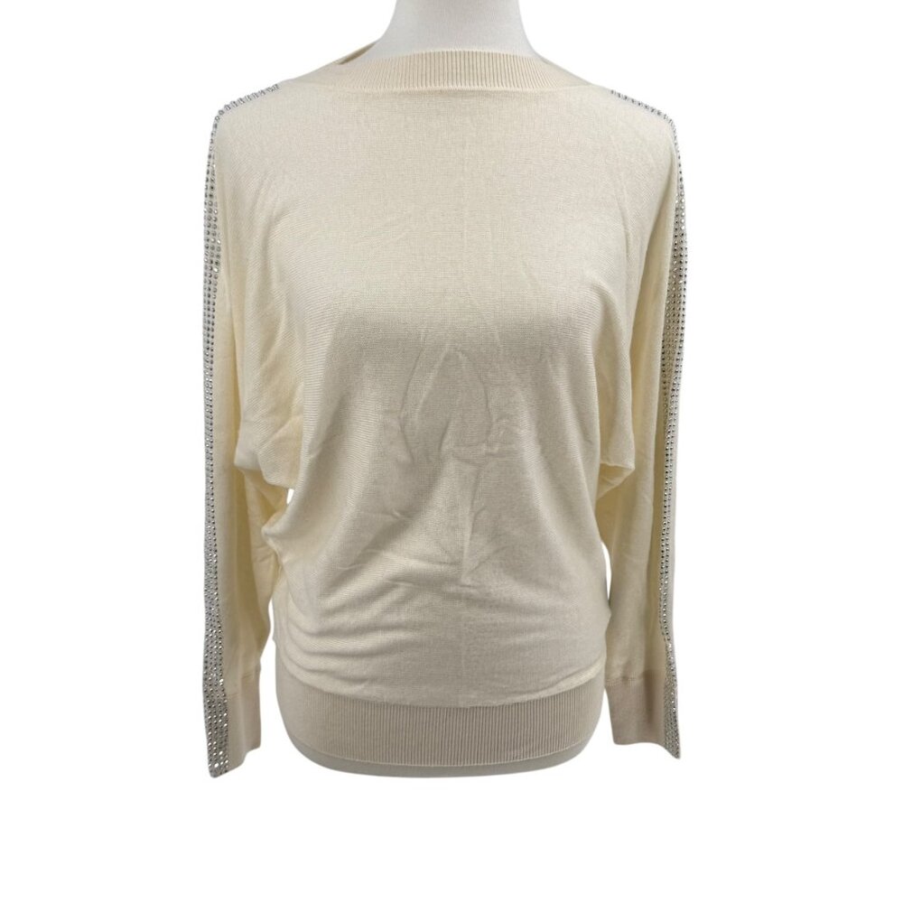 Esqualo Womens Cream Beaded Shoulder Sweater Size S Acrylic/Nylon